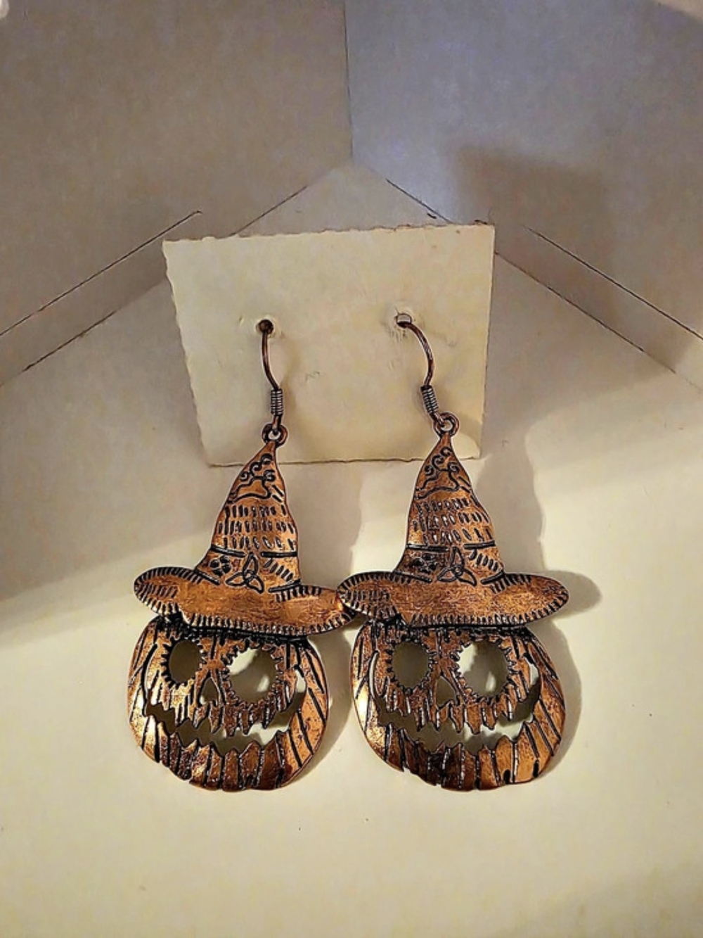 Witch Hat Skull Earrings in Brown